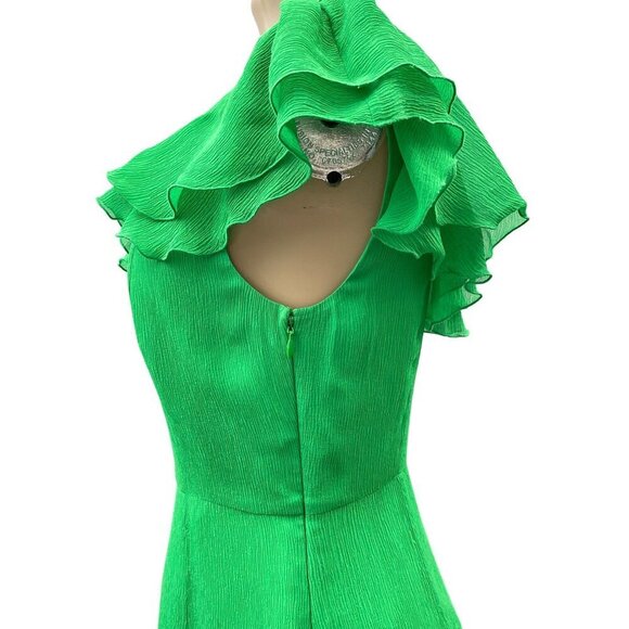 Armani Exchange Silk Green One-Shoulder Fit & Flare Ruffle Sundress Women 2 - Picture 9 of 16